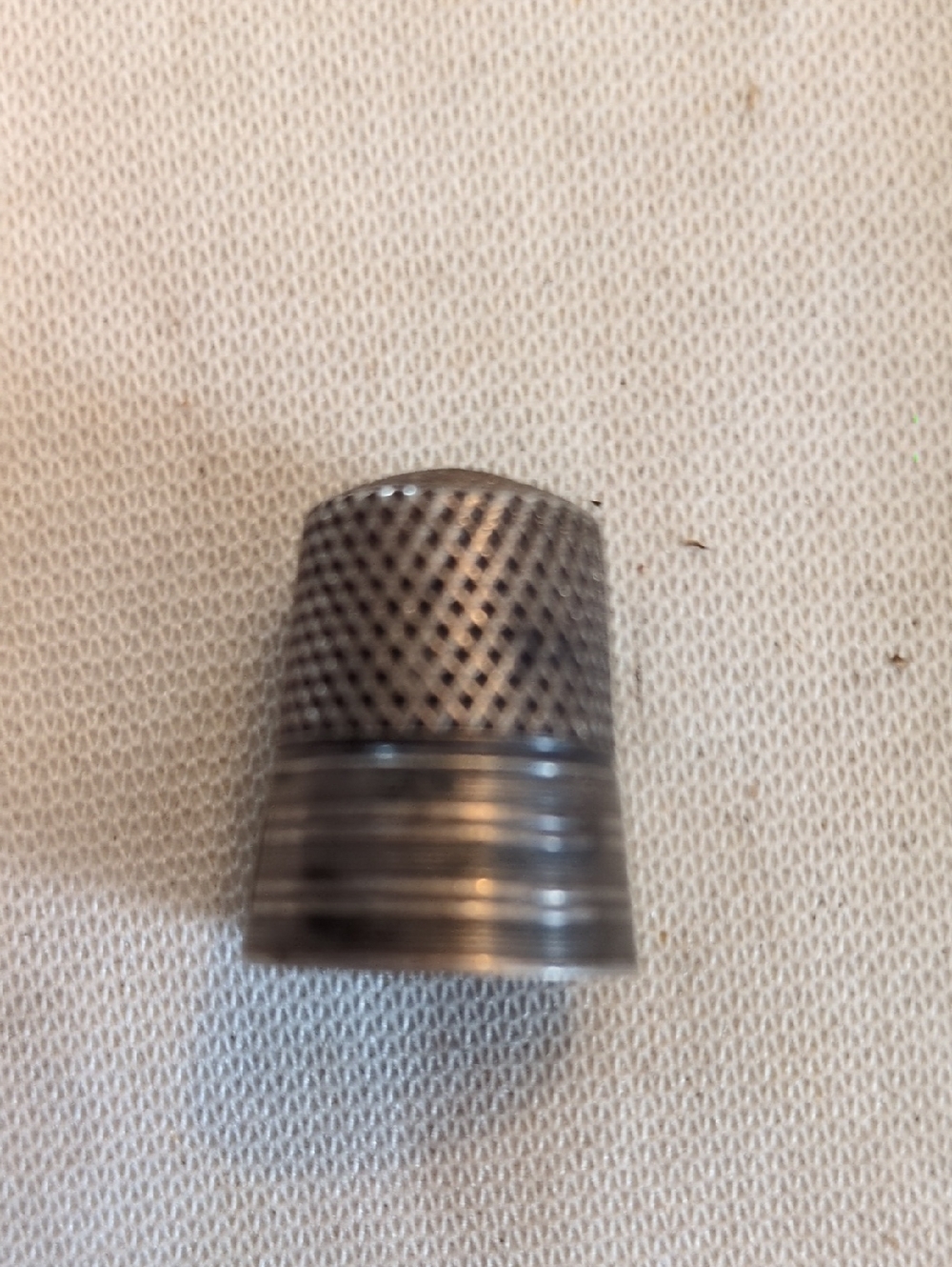 Antique silver thimble with diamond pattern and band. Late 19thC Sewing Thimble